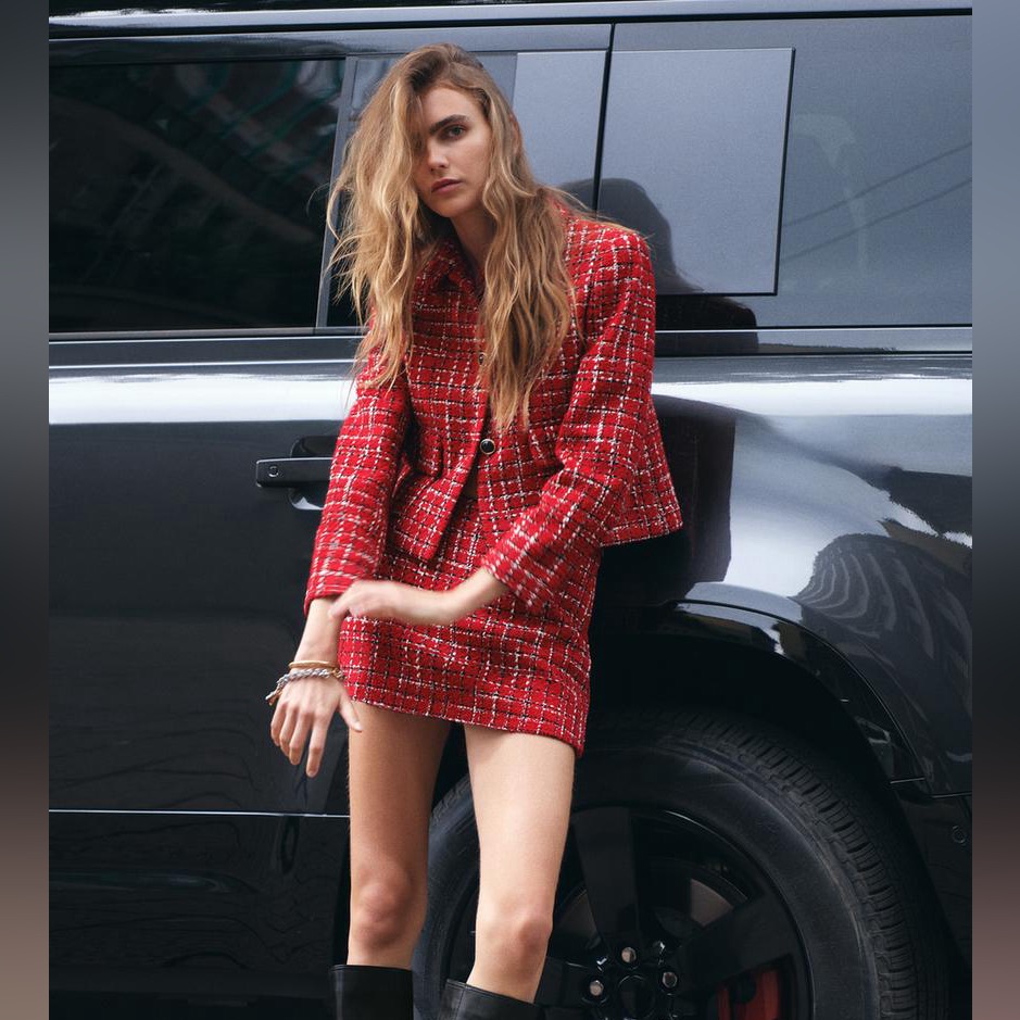 Zara Red Tweed Blazer Skort Suit Xs